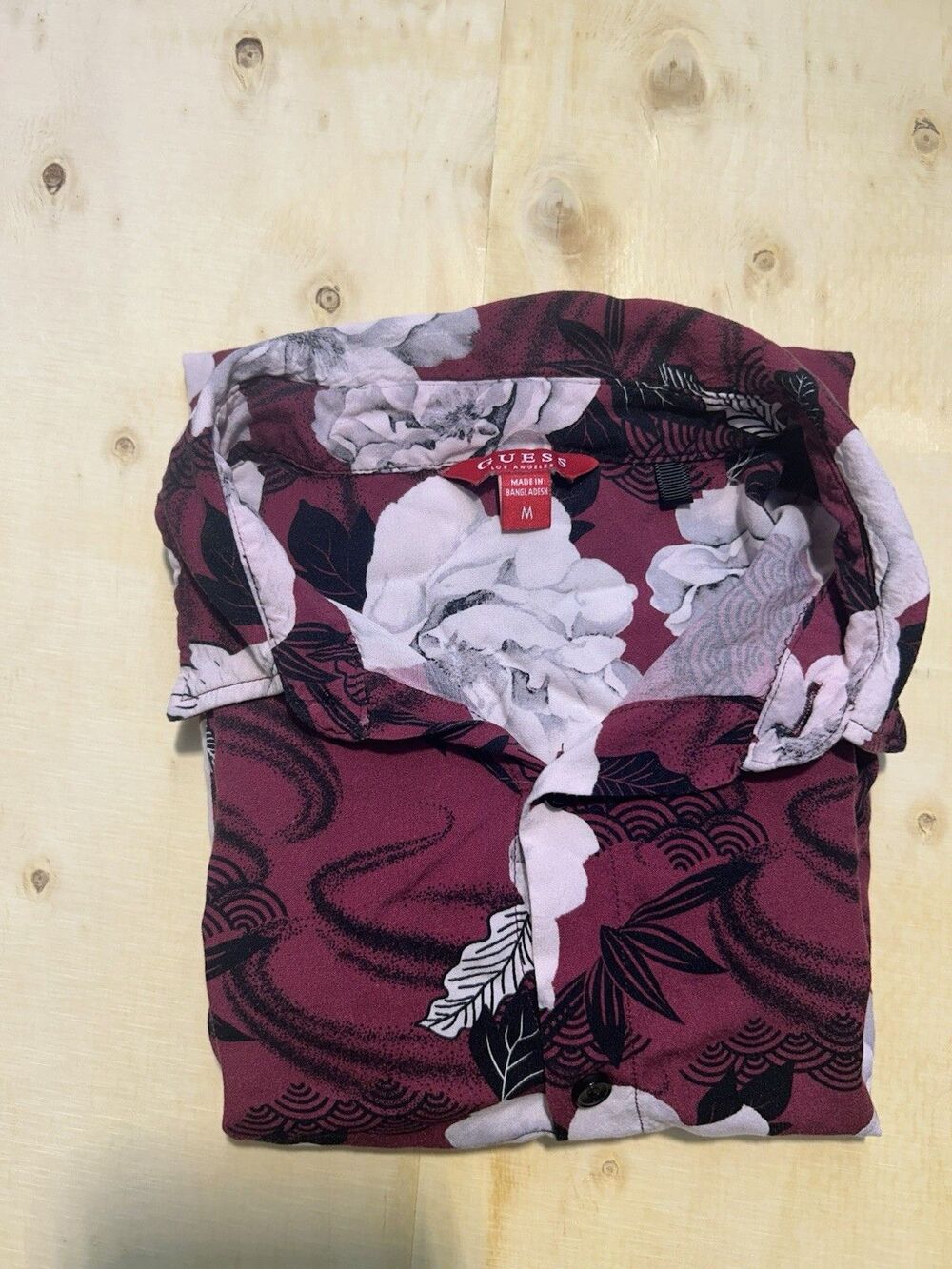 GUESS Los Angeles Men's Medium M Maroon Floral Abstract Viscose Shirt Boho Retro